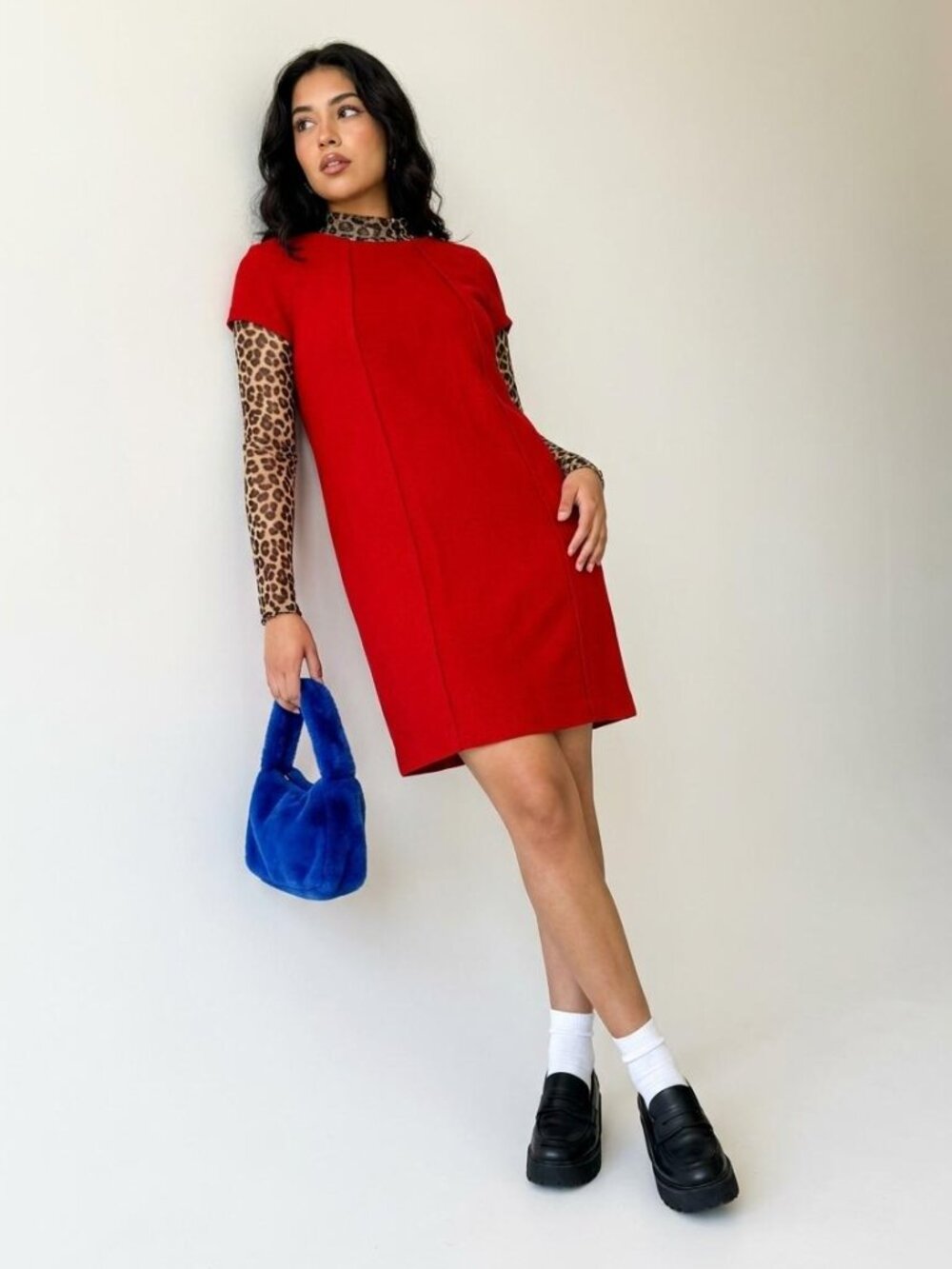 Mango Red Short Sleeve Shift Mini Dress Gold Zipper